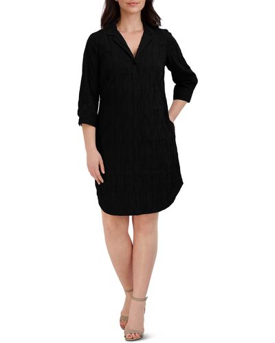 Foxcroft Sloane Crinkle Popover Shirtdress - Black