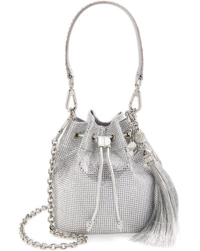 Judith Leiber Piper Crystal Embellished Bucket Bag - White