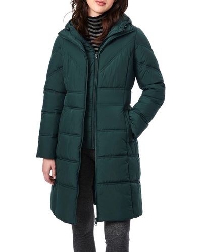 Bernardo Walker Double Stitch Recycled Polyester Puffer Coat With Removable Bib - Green