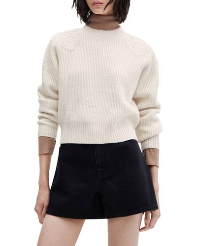 Mango Perkins Embroidered Shoulder Sweater - White