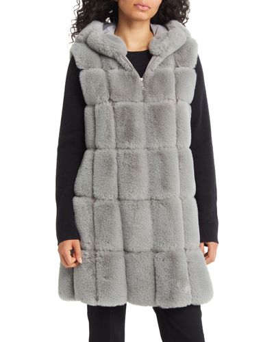 BCBGMAXAZRIA Hooded Faux Fur Vest - Gray