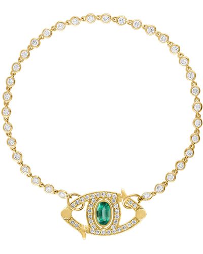 Eden Presley Diamond Bezel & Emerald Eye Bracelet - Metallic