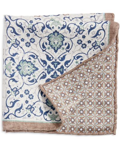 Edward Armah Arabesque & Floral Prints Reversible Silk Pocket Square - Gray
