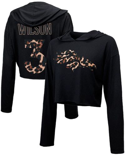 Majestic Threads Russell Wilson Denver Broncos Leopard Player Name & Number Long Sleeve Cropped Hoodie At Nordstrom - Black