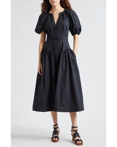 Ulla Johnson Carina Puff Sleeve Cotton Midi Dress - Black