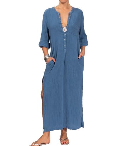 EVERYDAY RITUAL Tracey Cotton Caftan - Blue