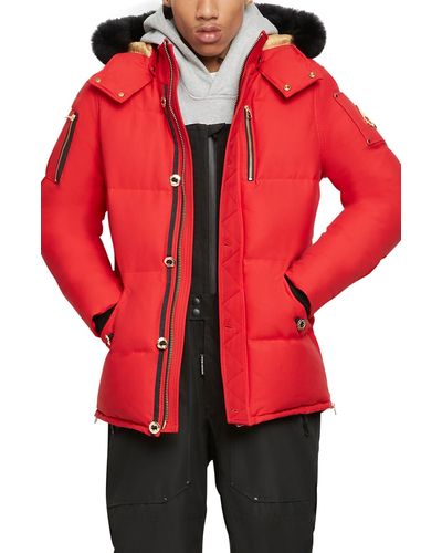 Moose Knuckles Gold 3q Down Hooded Jacket With Genuine Shearling Trim - Red