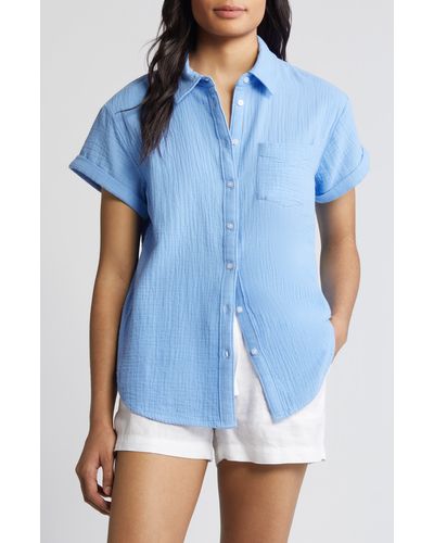 Caslon Caslon(r) Cotton Gauze Camp Shirt - Blue