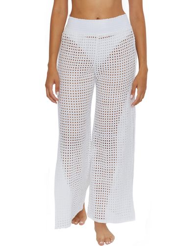 Becca Gauzy & Mesh Cotton Cover-up Pants - White