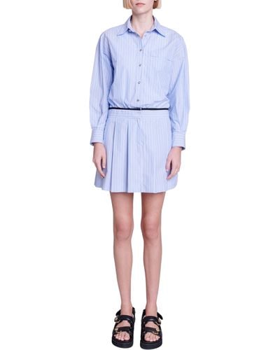 Maje Raudri Stripe Long Sleeve Cotton Shirtdress - Blue