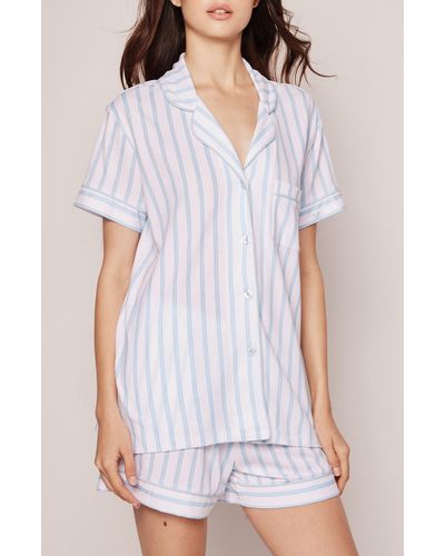 Petite Plume Stripe Pima Cotton Short Pajamas - White
