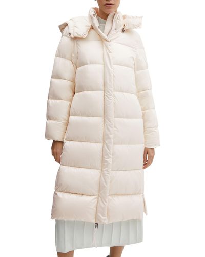 Mango Water Repellent Puffer Coat With Removable Hood - Natural