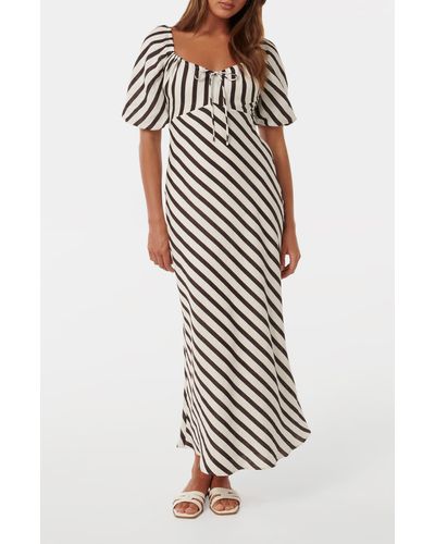 EVER NEW Angela Stripe Short Sleeve Linen Midi Dress - White