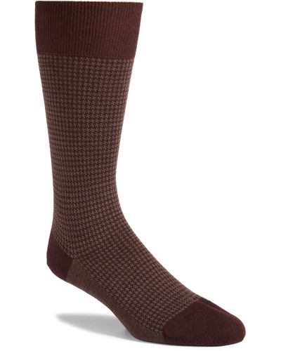 Pantherella Highbury Houndstooth Dress Socks - Brown
