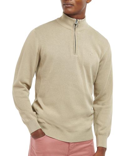 Barbour Cotton Half Zip Sweater - Natural