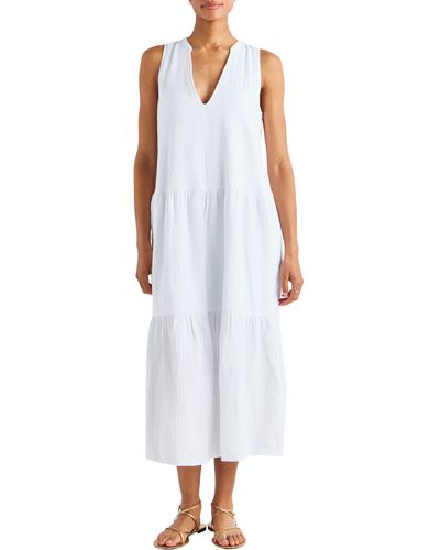 Splendid Sleeveless Cotton Gauze Midi Dress - White