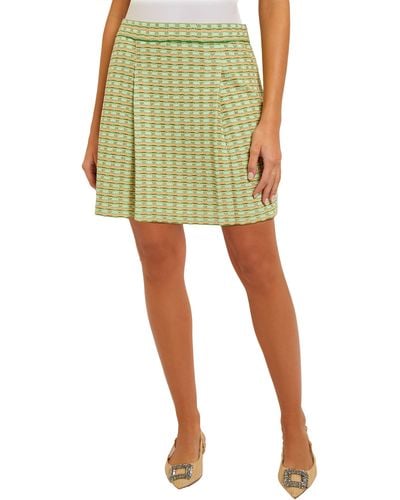 Misook Pleat Detail Tweed Miniskirt - Green