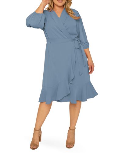 Standards & Practices Kylie Ruffle Wrap Dress - Blue