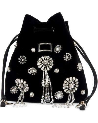 Roger Vivier Mini Viv Pocket Grande Soirée Embellished Velvet Bucket Bag - Black