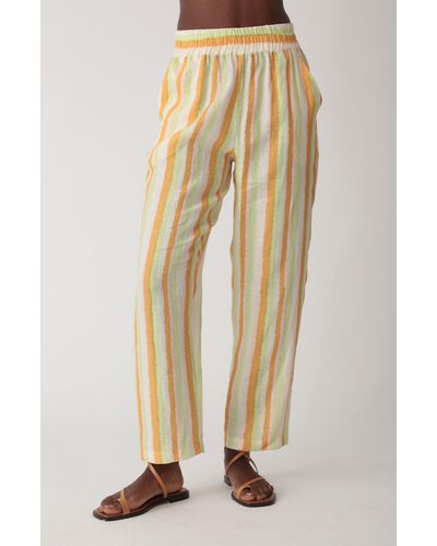 Electric and Rose Weekend Stripe Linen Pants - Natural
