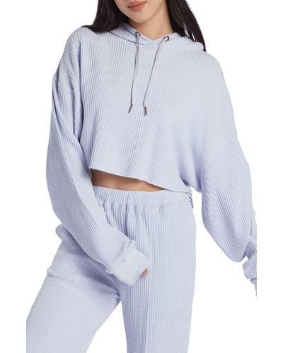 Roxy X Chloe Kim Waffle Knit Raw Edge Crop Hoodie - White