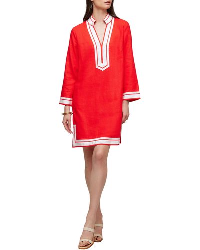 Karen Kane The St. Tropez Long Sleeve Linen Blend Shift Dress - Red