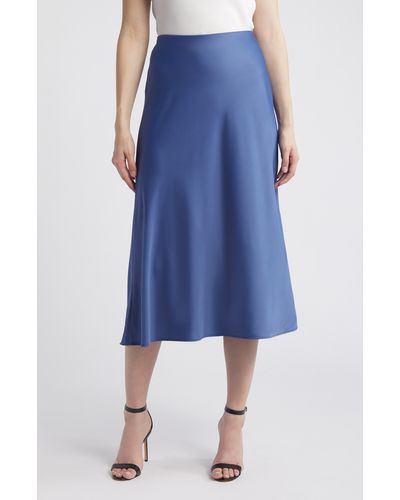 Anne Klein Bias Cut Matte Satin Skirt - Blue