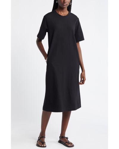 Nordstrom Stretch Cotton Midi T-shirt Dress - Black