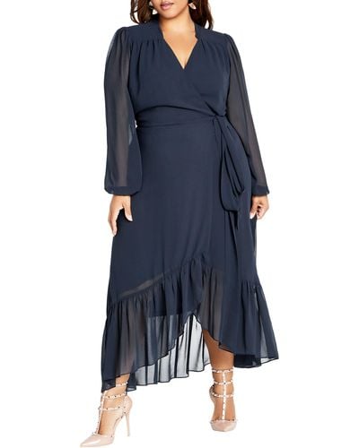 City Chic Rylie Long Sleeve High-low Dress - Blue