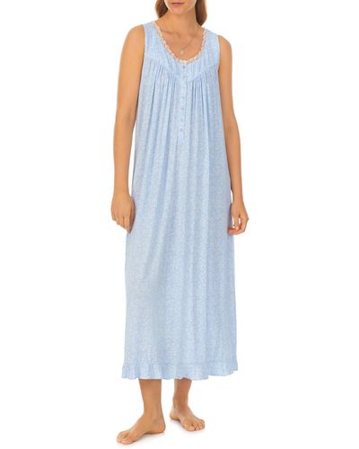 Eileen West Floral Lace Trim Sleeveless Ballet Nightgown - Blue