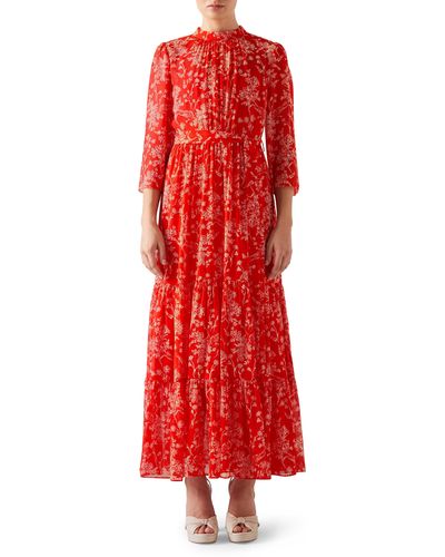 LK Bennett Olivia Floral Tie Silk Maxi Dress At Nordstrom - Red