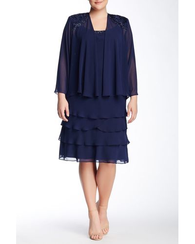 SLNY Embellished Tiered Dress With Jacket - Blue