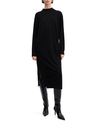 Mango Oversize Long Sleeve Midi Sweater Dress - Black