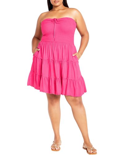 City Chic Tahlia Smocked Strapless Dress - Pink