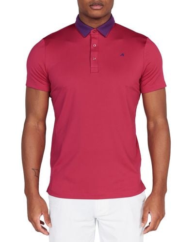 Redvanly Darby Contrast Collar Performance Golf Polo - Red