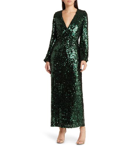 Wayf The Carrie Long Sleeve Sequin Cocktail Dress - Green