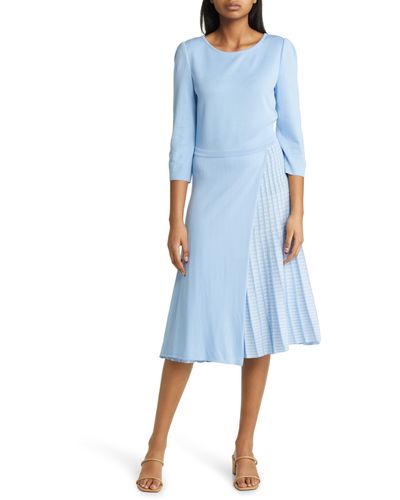Misook Contrast Panel Knit Dress - Blue