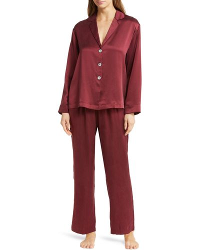 Lunya Long Sleeve Washable Silk Pajamas - Red