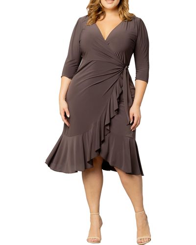 Kiyonna Whimsy Wrap Dress - Brown