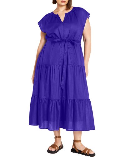 City Chic Kasbah Tiered Cotton Maxi Dress - Purple