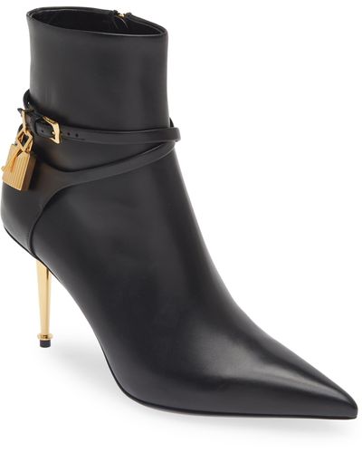 Tom Ford Padlock Pointed Toe Bootie - Black