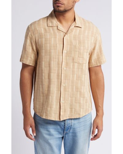 Corridor NYC Check Jacquard Short Sleeve Cotton Button-up Shirt - Natural