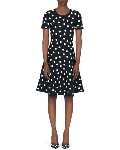 Carolina Herrera Polka Dot Knit Fit & Flare Dress - Black
