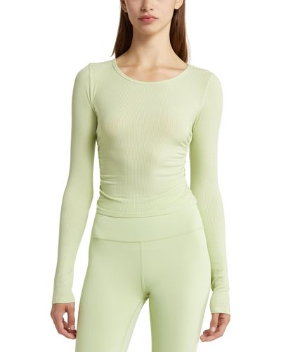 Alo Yoga Gather Long Sleeve Rib Crop Top - Green