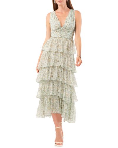1.STATE Cascade Floral Tiered Dress - Green