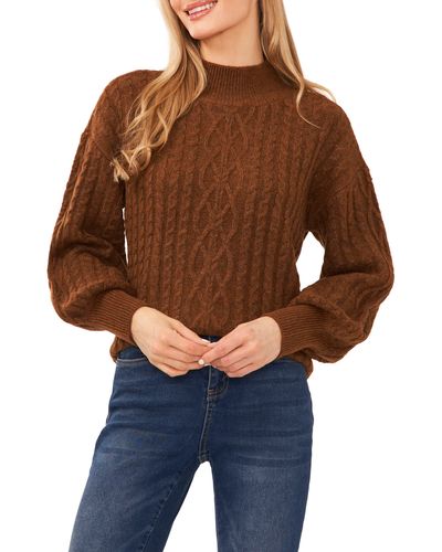 Cece Mock Neck Cable Stitch Sweater - Brown