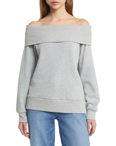 Nation Ltd Cotton Off The Shoulder Sweatshirt - Gray
