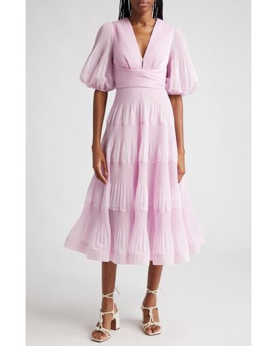 Zimmermann Pleated Tiered Midi Dress - Pink
