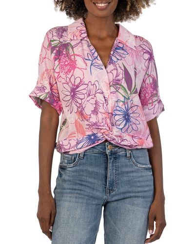Kut From The Kloth Rebel Floral Twist Front Top - Red