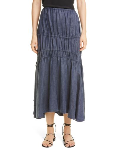Brock Collection Susanna Ruched Chambray Midi Skirt - Blue
